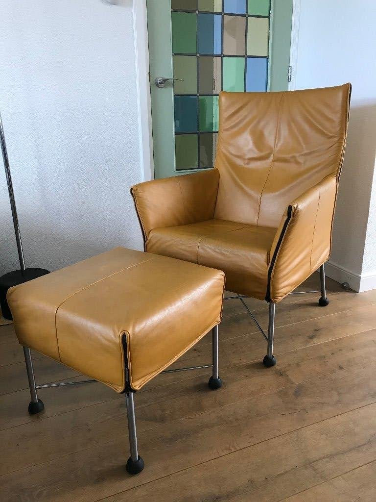 Set Montis Charly en voetenbank fauteuil leer, Huis en Inrichting, Fauteuils, Gebruikt, Ophalen of Verzenden, Nvt, Nvt