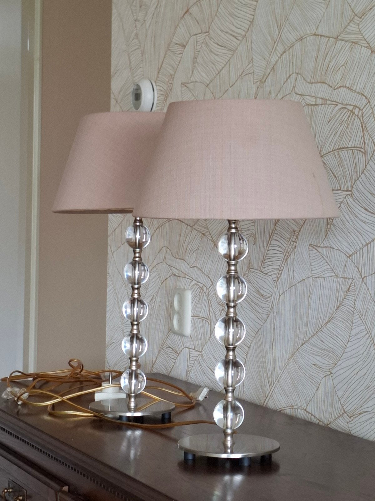 Set van 2 moderne tafellampen met bollen, Overige merken, Gebruikt, Beige, E14 (klein)