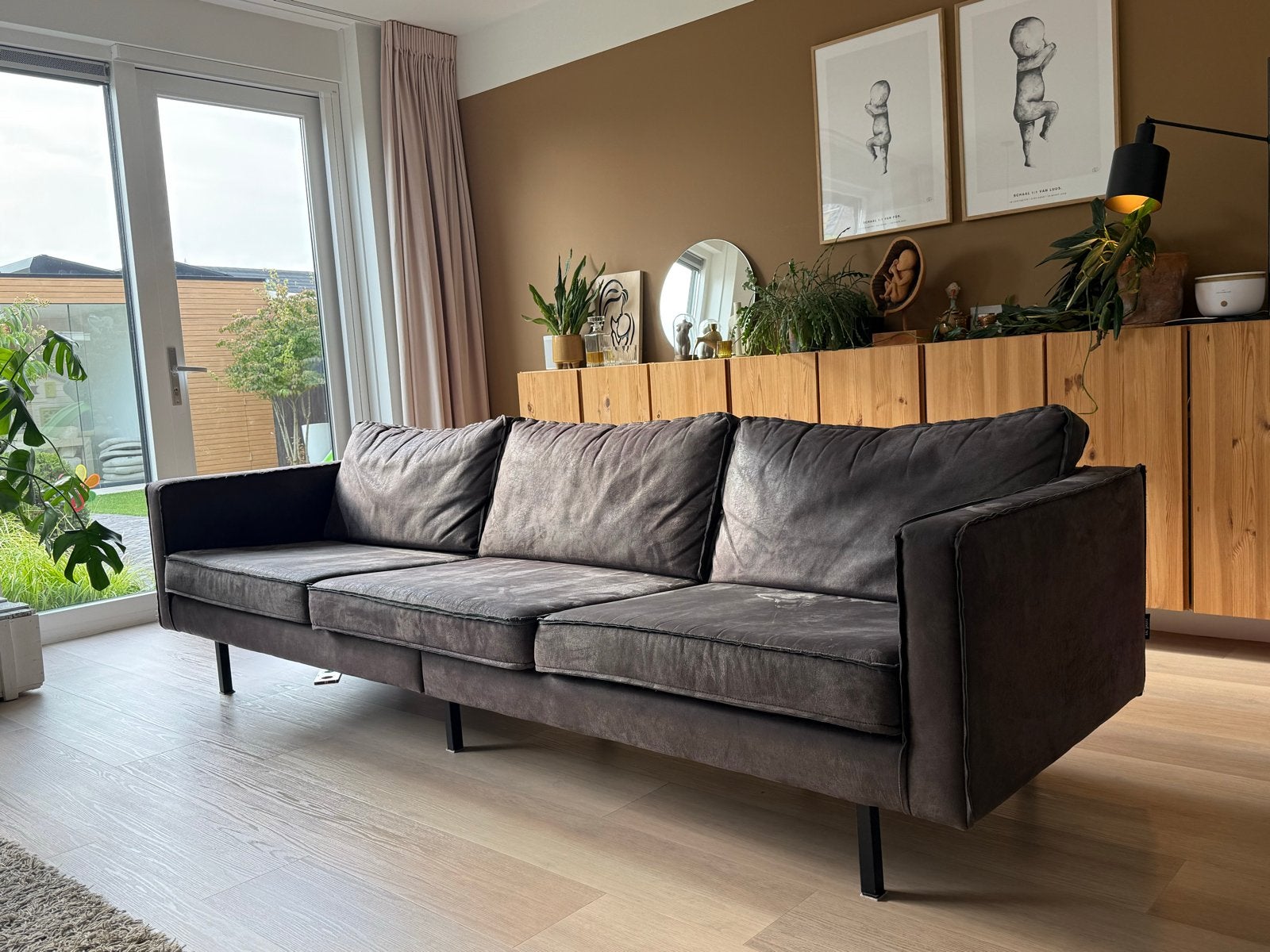 4-zitsbank incl hocker, Gebruikt, 75 tot 100 cm, Ophalen of Verzenden, Rechte bank
