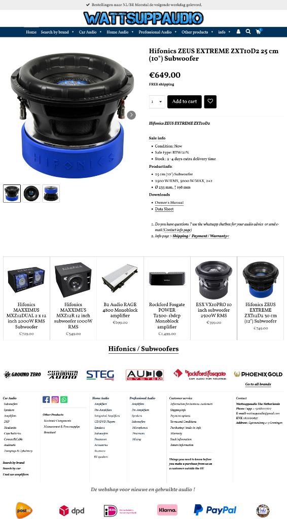 Hifonics ZEUS EXTREME ZXT10D2 25 cm (10 inch) Subwoofer, Auto diversen, Autospeakers, Audio Design, Nieuw, Am Breilingsweg 3, 76709 Kronau, Duitsland