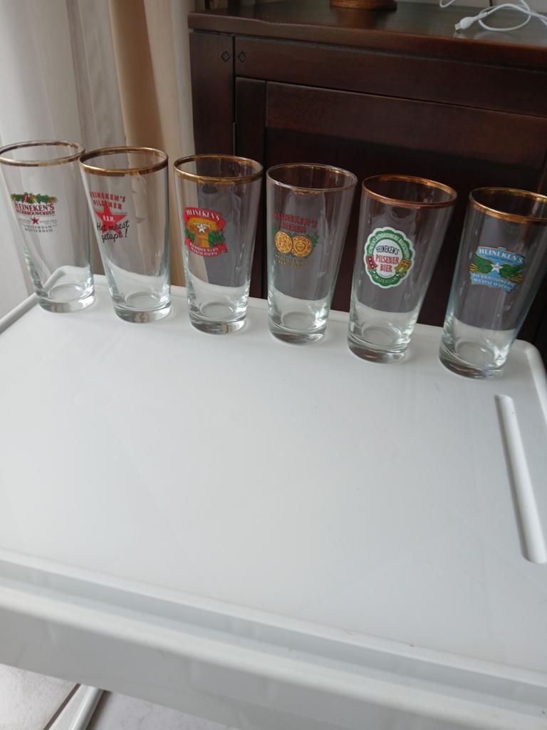 6 bierglazen van Heineken, Verzamelen, Ophalen, Zo goed als nieuw, Bierglas
