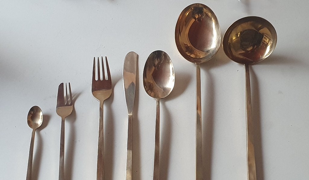 Brons bestek set Nieuw mes vork lepel theelepel gebakvorkje, Overige materialen, Nieuw, Ophalen of Verzenden, Los bestek