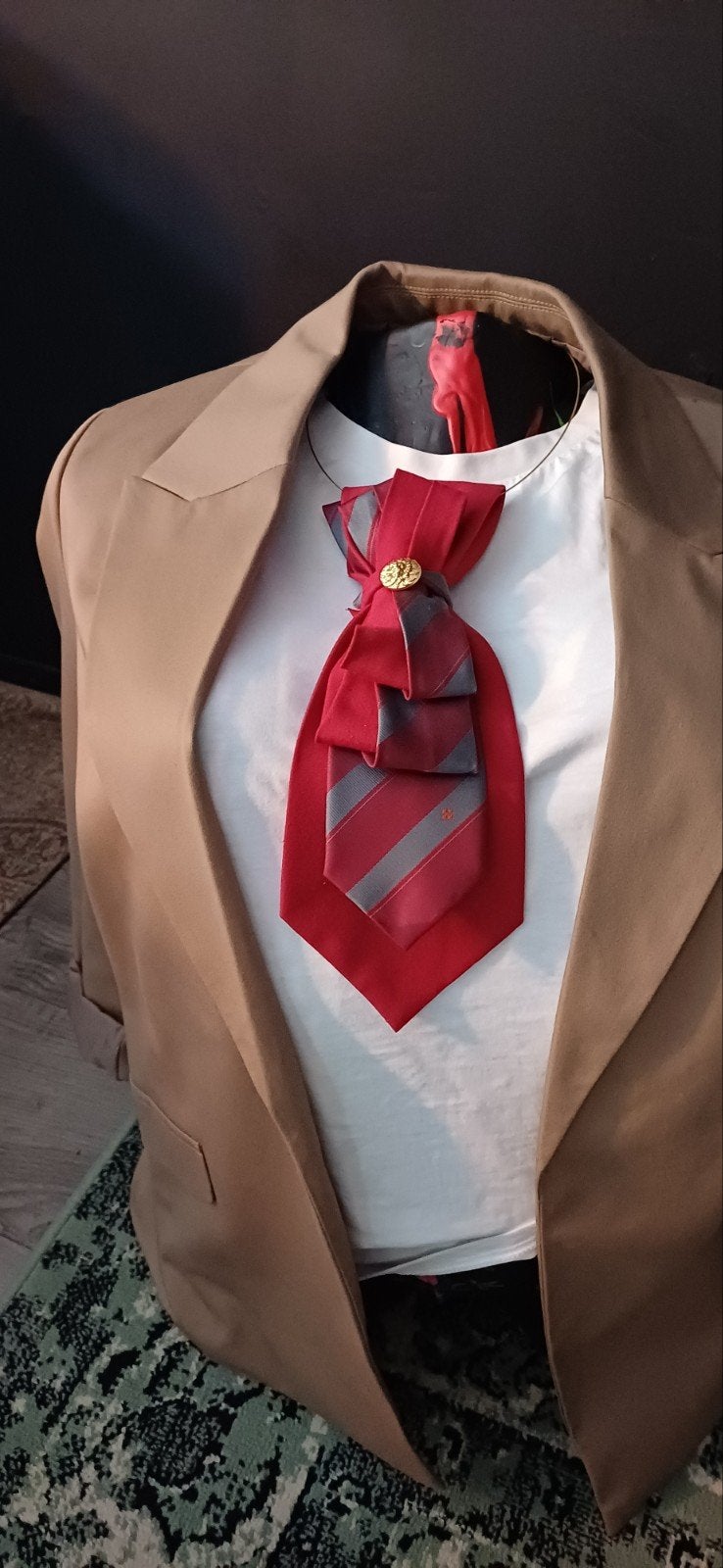 Unieke Handgemaakte Stropdas Ketting - Rood/Grijs, Ophalen of Verzenden, Zo goed als nieuw, Rood, Overige materialen