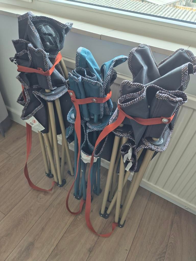 3x camping stoelen, Quechua, 5 krukken of meer, Ophalen, 60 tot 90 cm