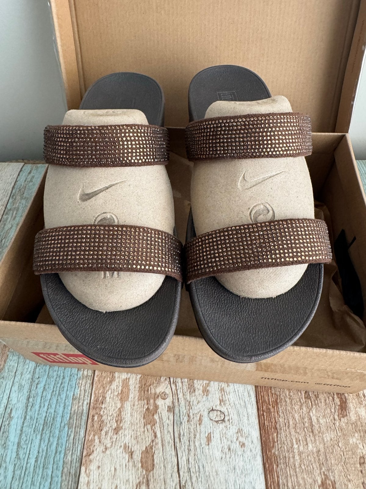 Bruine FitFlop Lulu Shimmer sandalen maat 38, Ophalen of Verzenden, Zo goed als nieuw, Bruin, Slippers