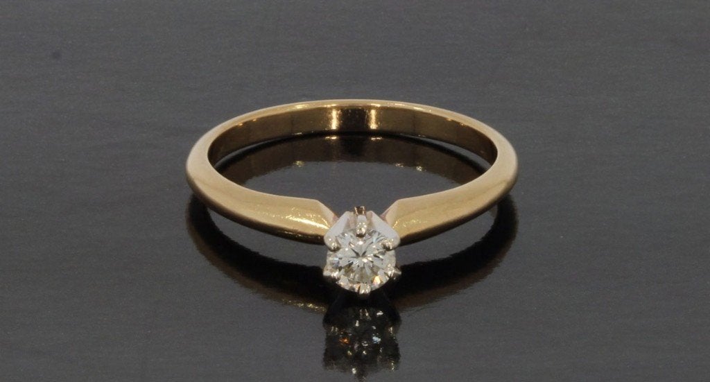 Diamant solitair 14k gouden ring dames briljant liefde, Voordeelsieraden, Ophalen of Verzenden, Zo goed als nieuw, 17 tot 18