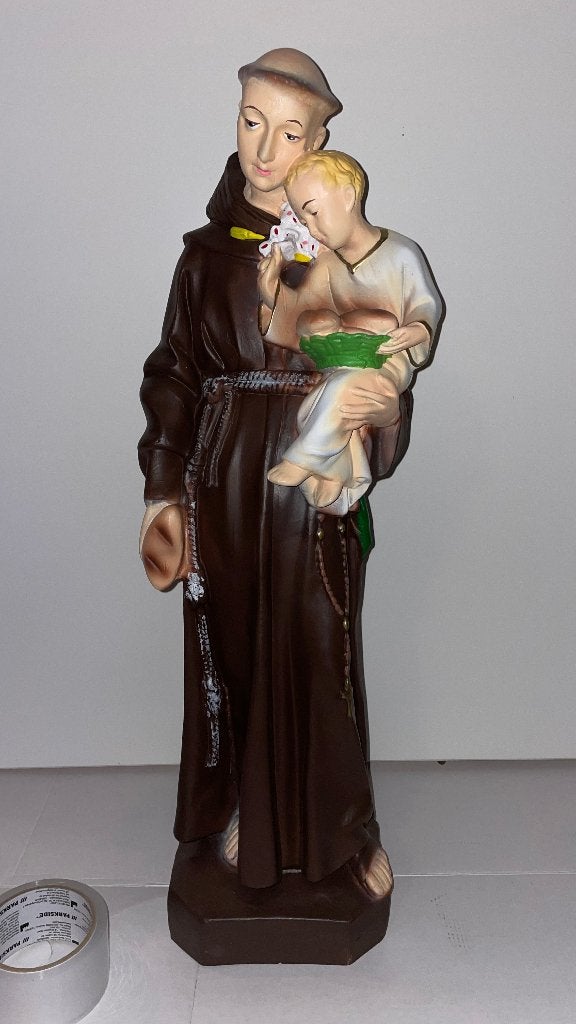 67cm Polychroom beeld Heilige Antonius met kind polyester, Ophalen of Verzenden