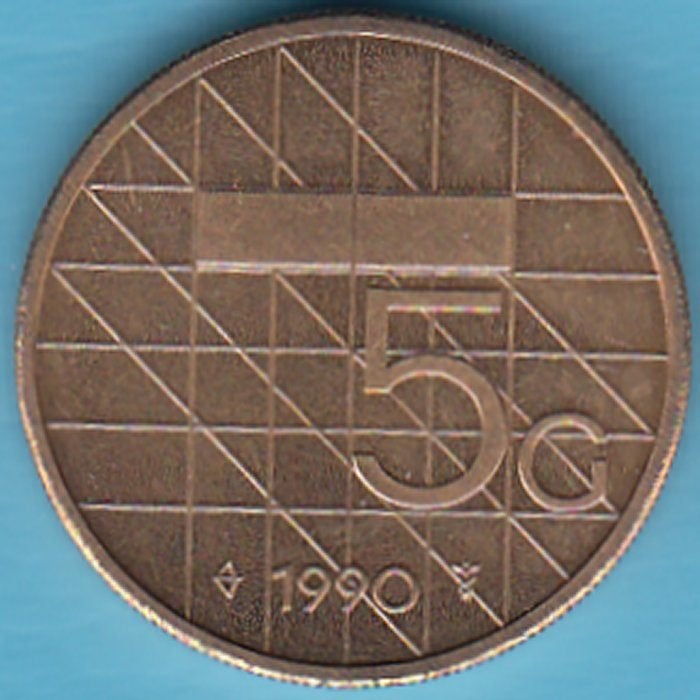 Nederland Vijfje (5 gulden) 1990 UNC in munthouder, Postzegels en Munten, Ophalen of Verzenden, Koningin Beatrix, 5 gulden, Losse munt