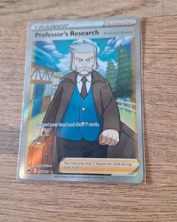 Professor's Research Pokémon kaart Professor Rowan met sleev, Ophalen of Verzenden, Zo goed als nieuw, Losse kaart, Foil