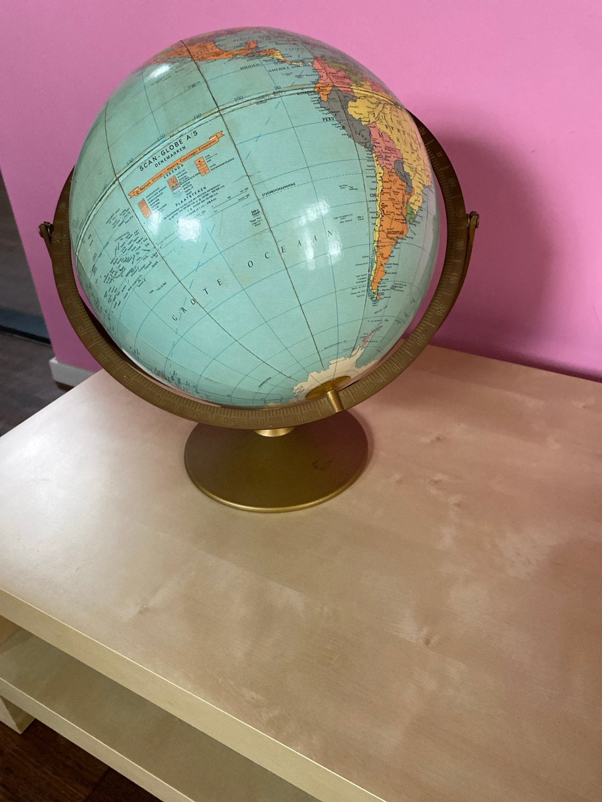 Vintage Wereldbol - Scan-Globe A/S Denemarken, Huis en Inrichting, Woonaccessoires | Wereldbollen, Ophalen, Gebruikt, Kunststof