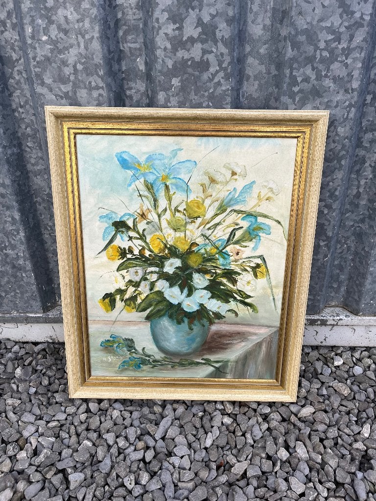 Bloemstuk schilderij met lijst / ingelijst stilleven, Ophalen of Verzenden