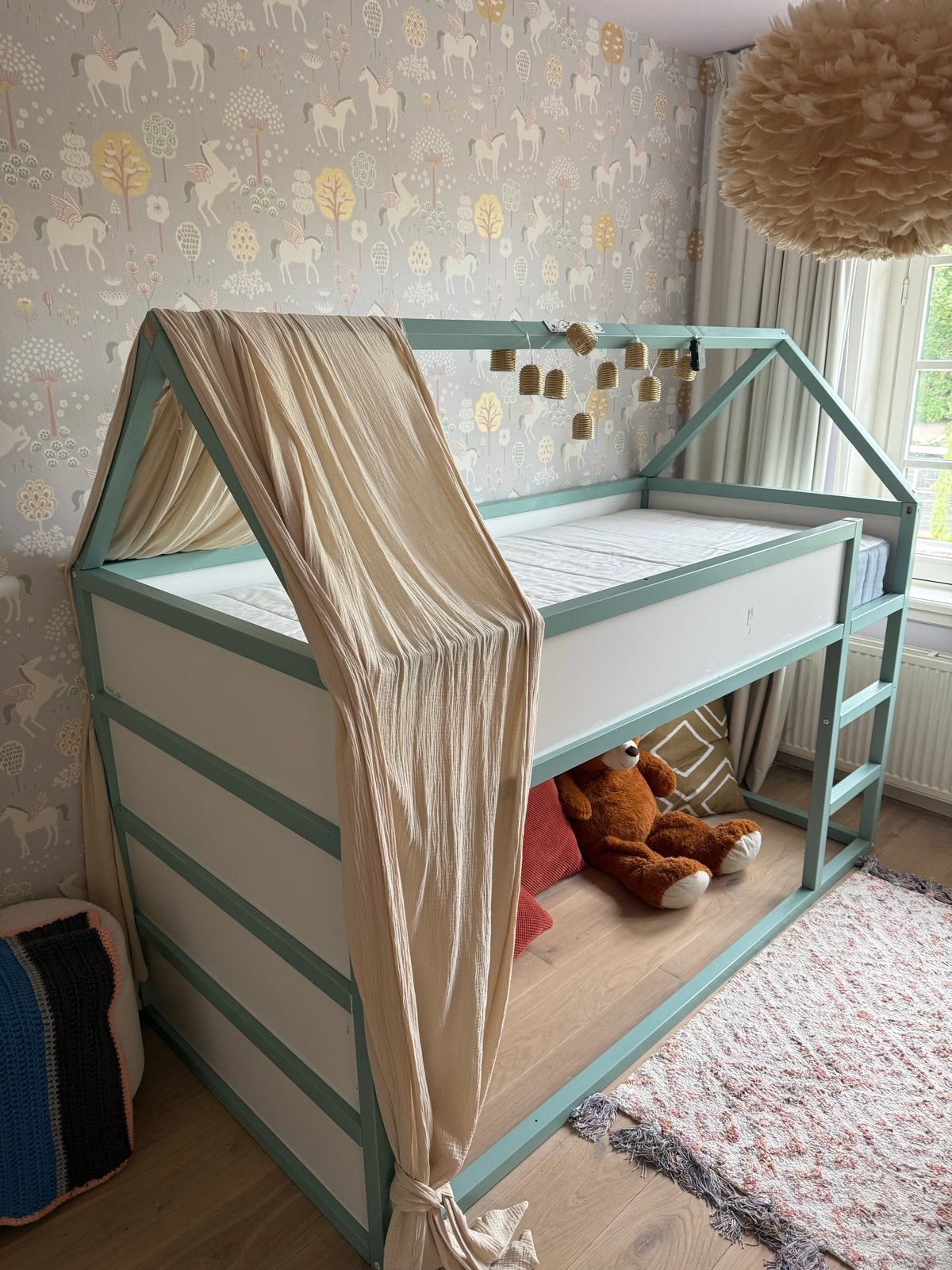 IKEA KURA omkeerbaar bed - wit/grenen, Ophalen, 85 tot 100 cm, Gebruikt, Hoogslaper of Stapelbed
