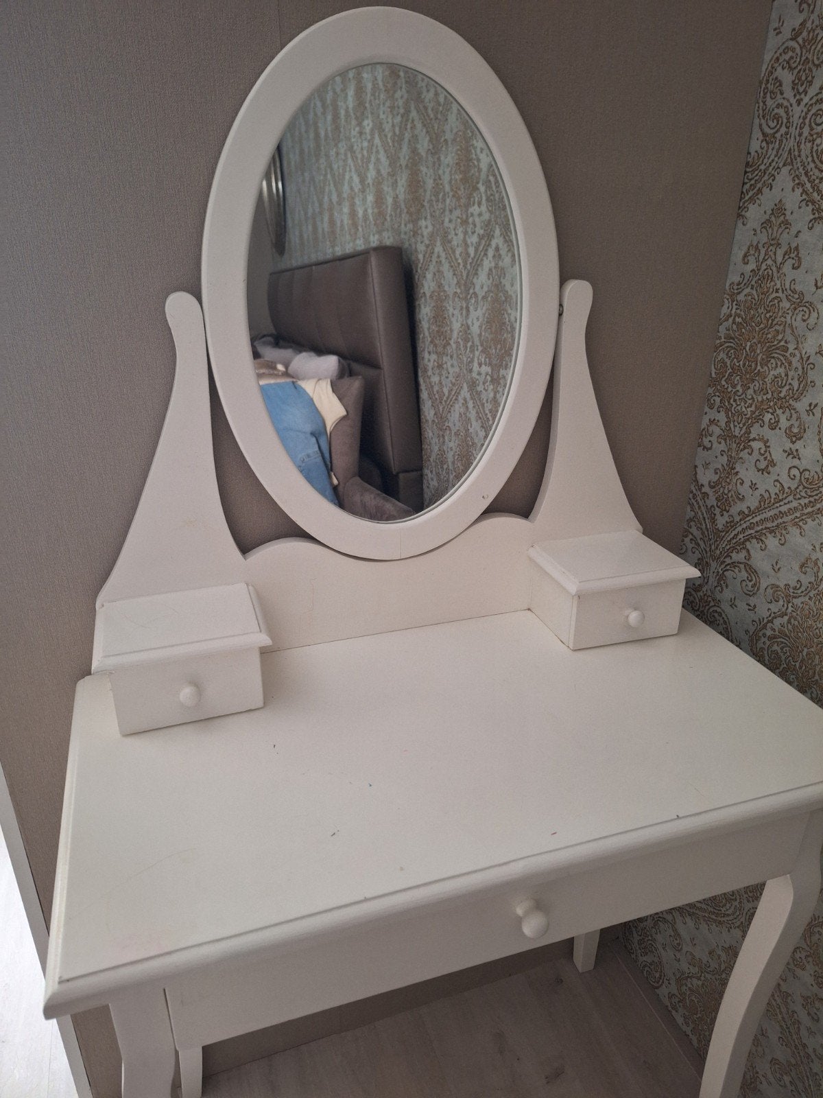 Witte kaptafel met spiegel en lades, Ophalen, Gebruikt, 100 tot 150 cm, 50 tot 100 cm