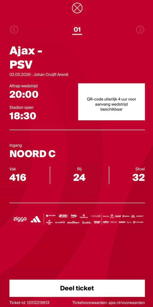 Ajax-psv, Tickets en Kaartjes, Losse kaart, Eén persoon, Mei, Nederlands elftal
