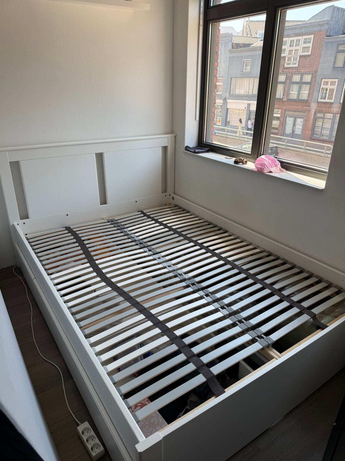 Bedframe + lattenbodems, Ophalen, Wit, Tweepersoons, 140 cm