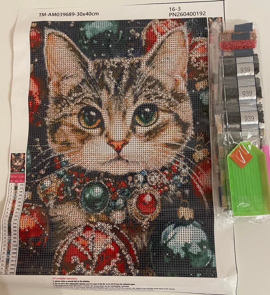 Diamond Painting 30x40 Poes kat vol rond Nieuw, Ophalen of Verzenden, Nieuw, Knutselwerk