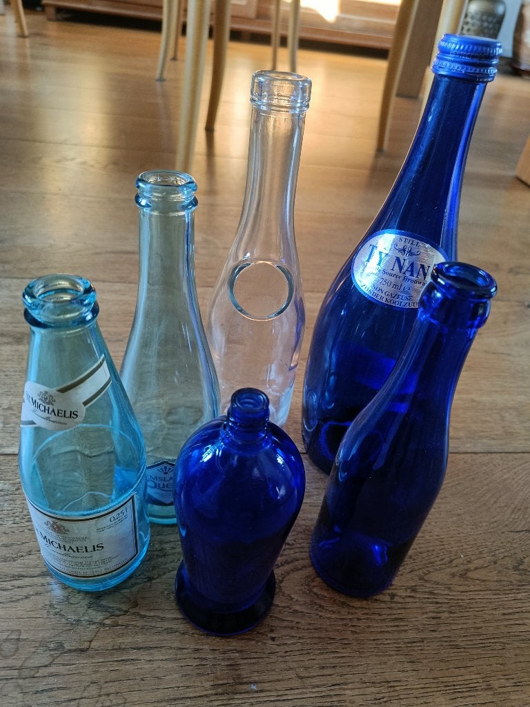 Blauwe flessen, Ophalen, Zo goed als nieuw, Blauw, Glas