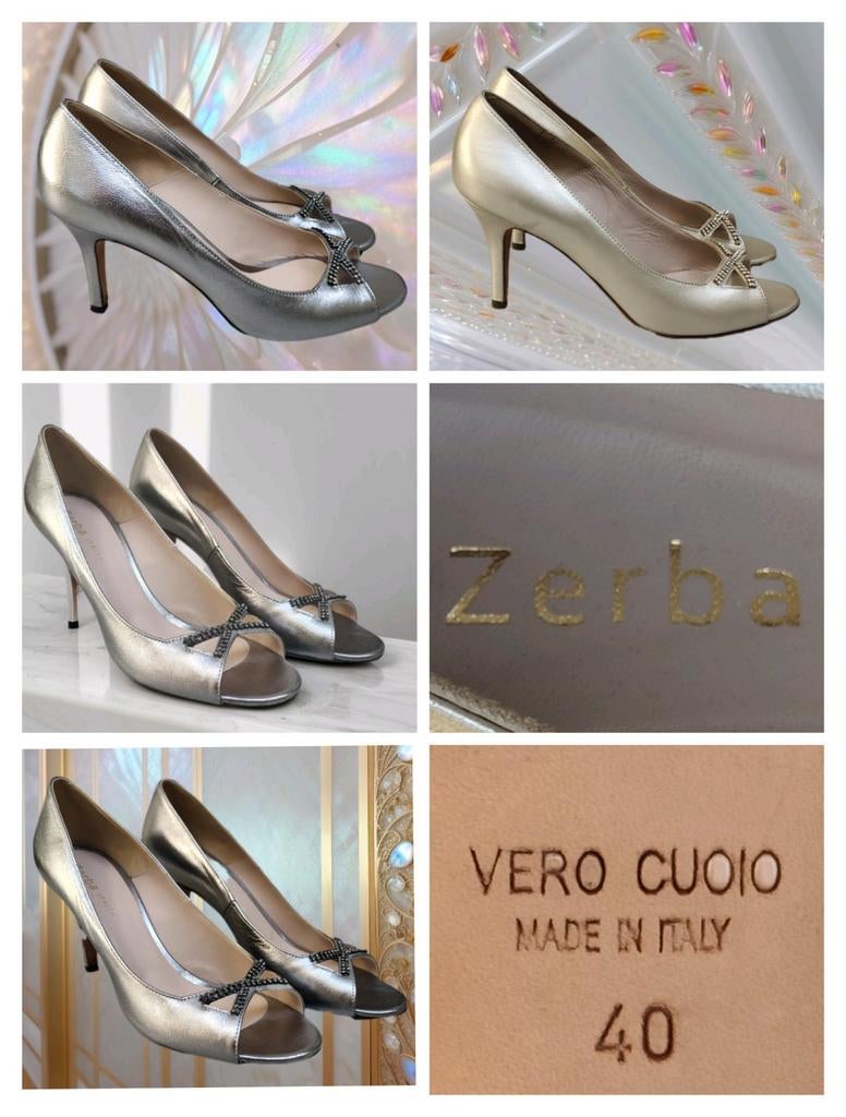 Prachtige leren Zerba pumps maat 40 in goud of zilver, Pumps, Overige kleuren, Verzenden, Zo goed als nieuw