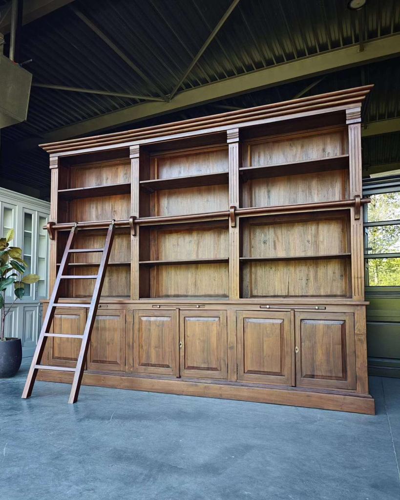 Prachtige teakhouten bibliotheekkast | Boekenkast #0253, Niet ingevuld, Gebruikt, 200 cm of meer, Niet ingevuld