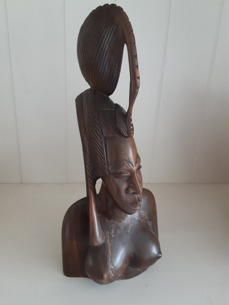 Houtsculptuur afrikaanse damesbuste ., Buste, Ophalen of Verzenden, Handgemaakt, 20 - 50 cm