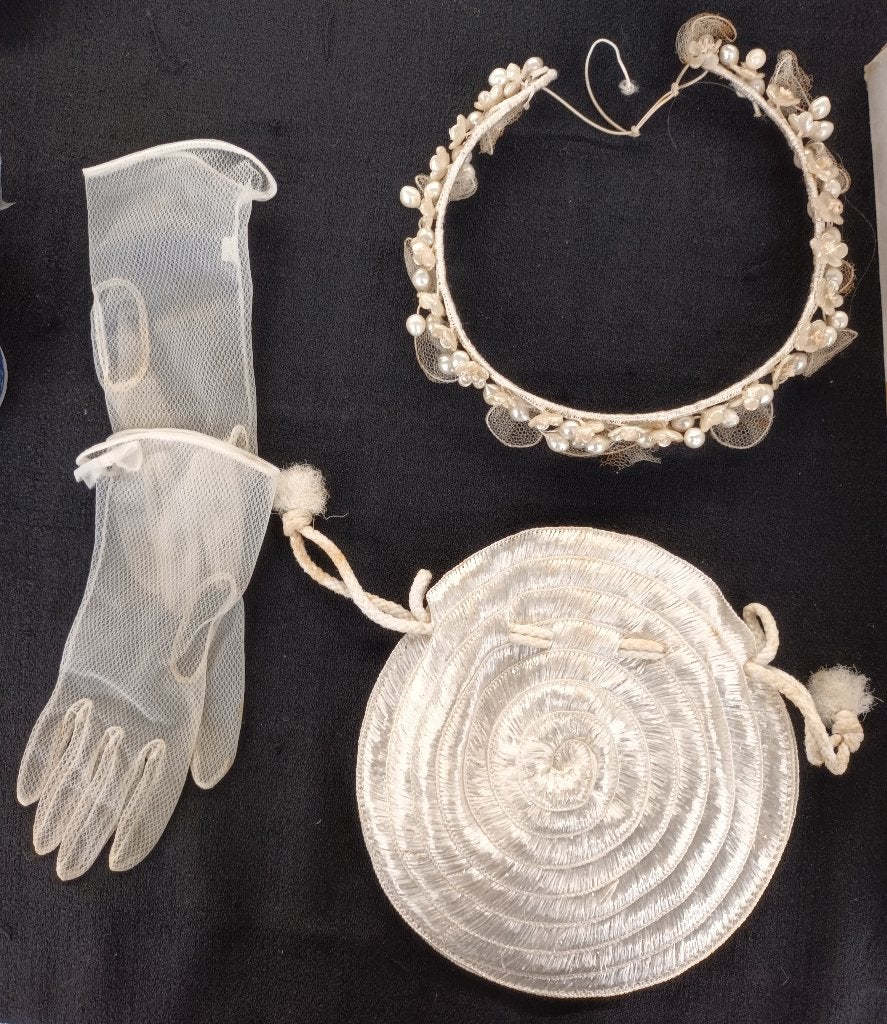 Antiek Pas-Tunette Bruidsdiadeem Bruidstasje Handschoentjes, Ophalen of Verzenden, Dames, Pastunette