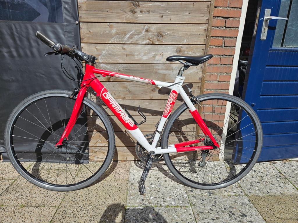 OptimAlp Racefiets - Rood/Wit, Goede Staat, Fietsen en Brommers, Fietsen | Racefietsen, Overige merken, 28 inch, Gebruikt, Velgrem