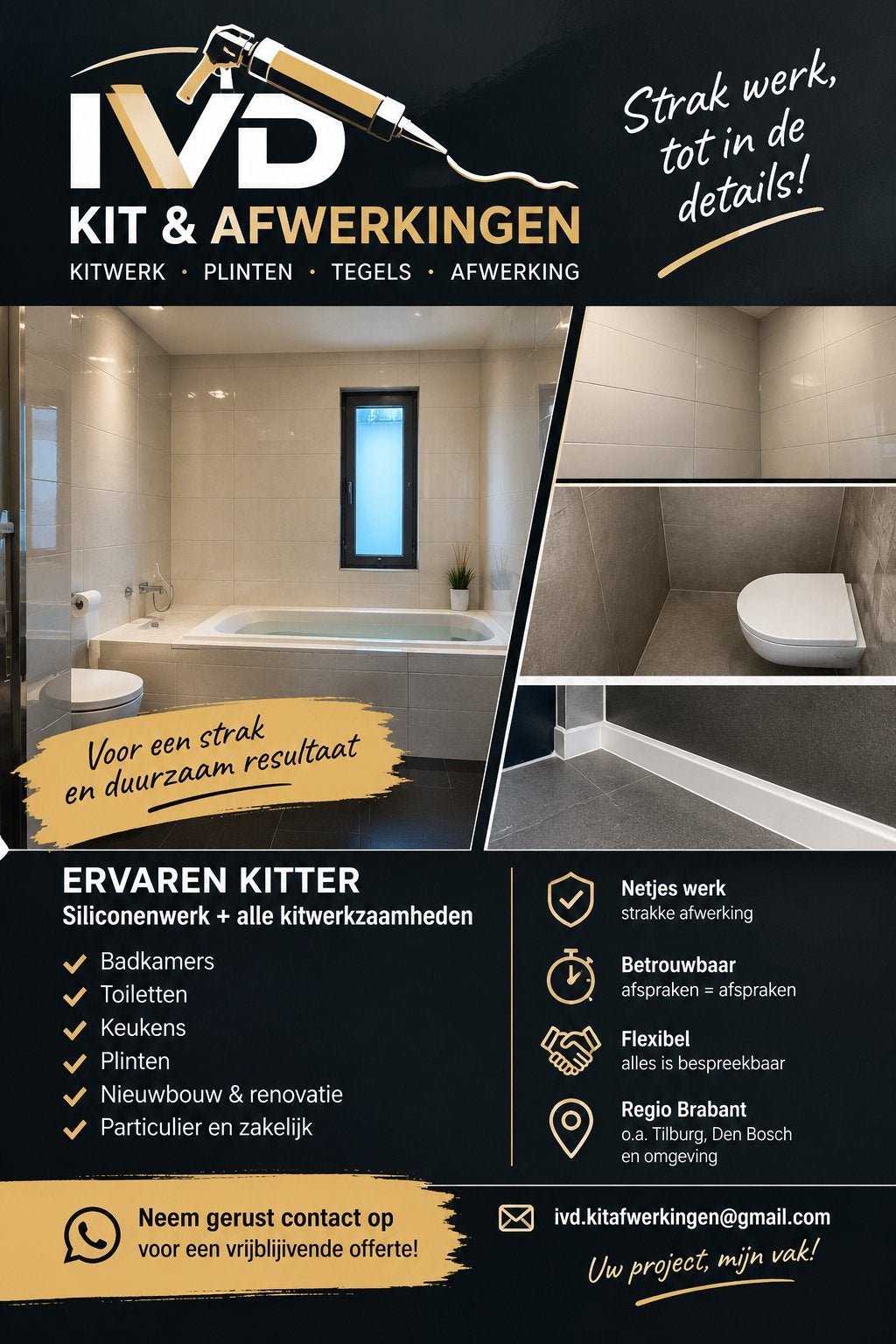 Ervaren kitter | Badkamer | Toilet | Keuken | Plinten, Ophalen of Verzenden