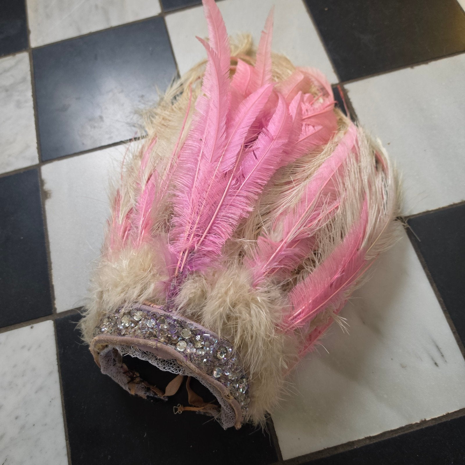 antieke Franse theater showgirl hoofdtooi hoed veren, Ophalen of Verzenden