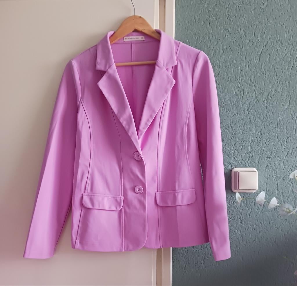 Roze bonded blazer Studio Anneloes, L, Ophalen of Verzenden, Zo goed als nieuw, Maat 42/44 (L), Roze