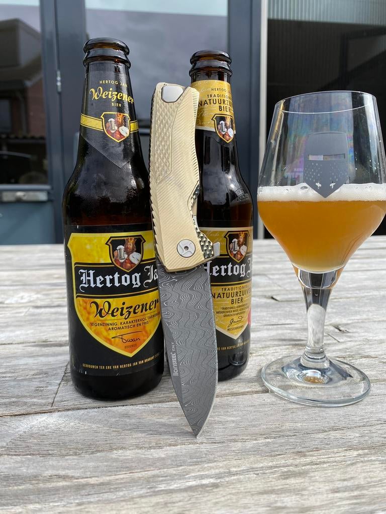 Lionsteel ROK damascus gold TI integral, Ophalen of Verzenden, Overige soorten, Overige gebieden, Overige typen
