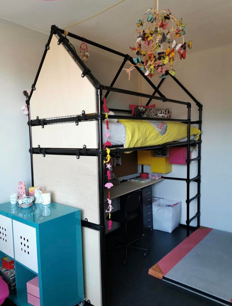 Hoogslaper Django steigerbuizen zwart kinder/tienerbed, Huis en Inrichting, Slaapkamer | Stapelbedden en Hoogslapers, Ophalen