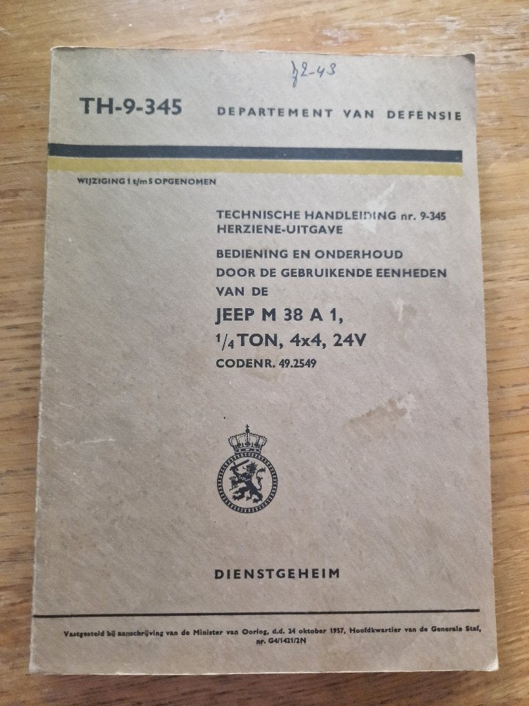 TH voor Jeep M38A1 (Nekaf), Ophalen of Verzenden, Landmacht, Nederland, Boek of Tijdschrift