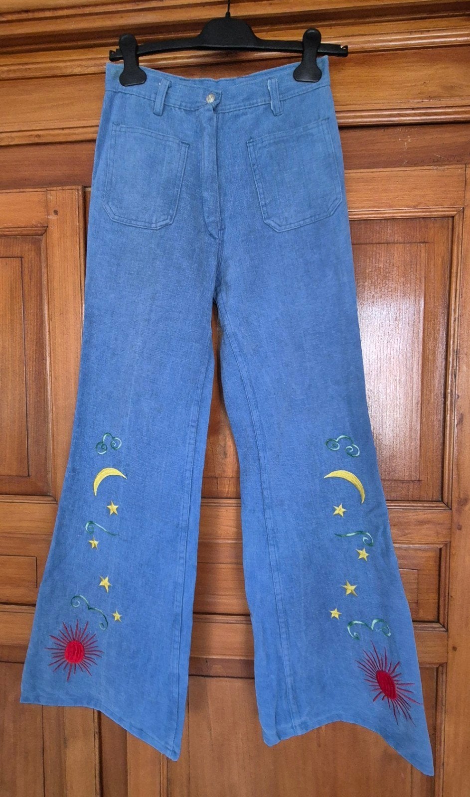 Vintage flared jeans met borduursel, Blauw, Overige jeansmaten, Nieuw, Ophalen of Verzenden