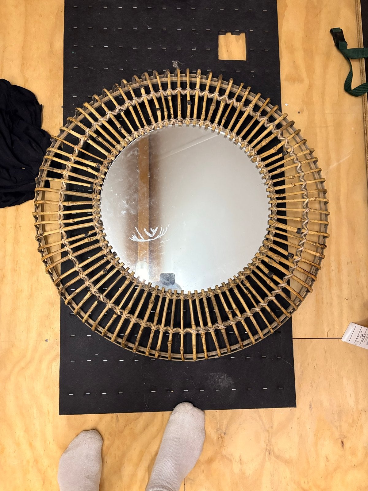 Rotan spiegel - Rond - Diameter 64cm, Ophalen, Gebruikt, Rond, Minder dan 100 cm