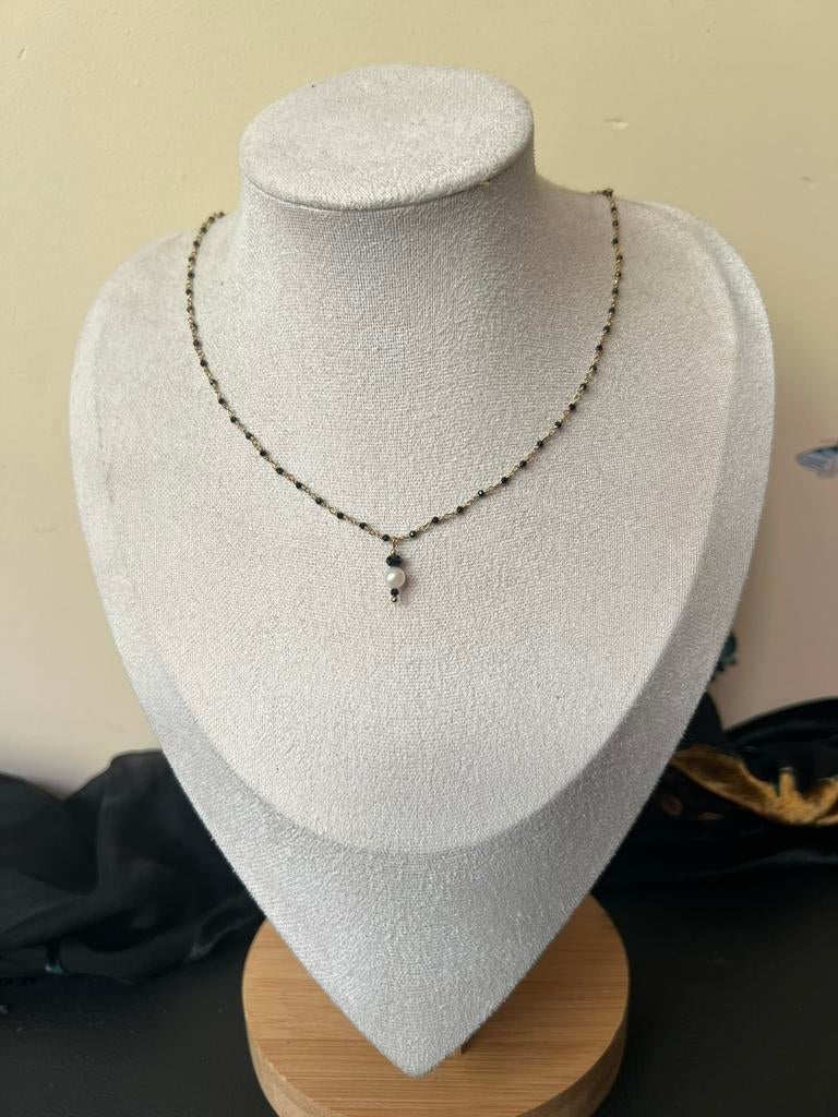 AKOYA zoutwater parel hanger spinel beschermt geluk uniek, Zwart, Nieuw, Ophalen of Verzenden, Verstelbaar