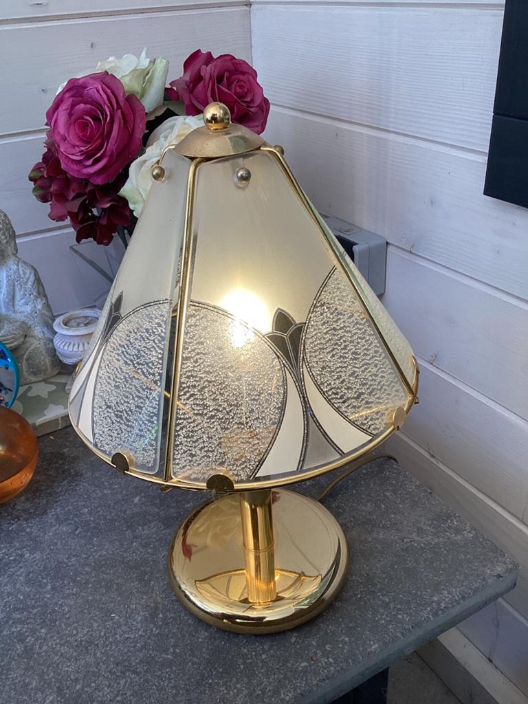 Lamp stijl GRAND café koper, glas, art deco , koopje, Ophalen of Verzenden, Zo goed als nieuw, Glas, Minder dan 50 cm