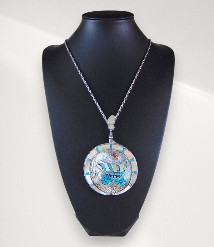 Grote ZELDZAME Zuni V. Dishta zilver turquoise bolo hanger!, Verzenden, Zo goed als nieuw, X, Met edelsteen