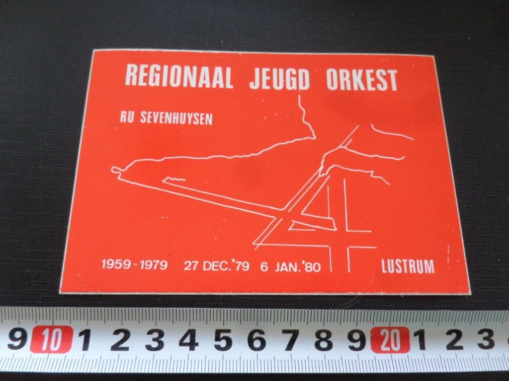 sticker regionaal jeugd orkest ru sevenhuysen lustrum 1980 *, Verzamelen, Ophalen of Verzenden, Zo goed als nieuw