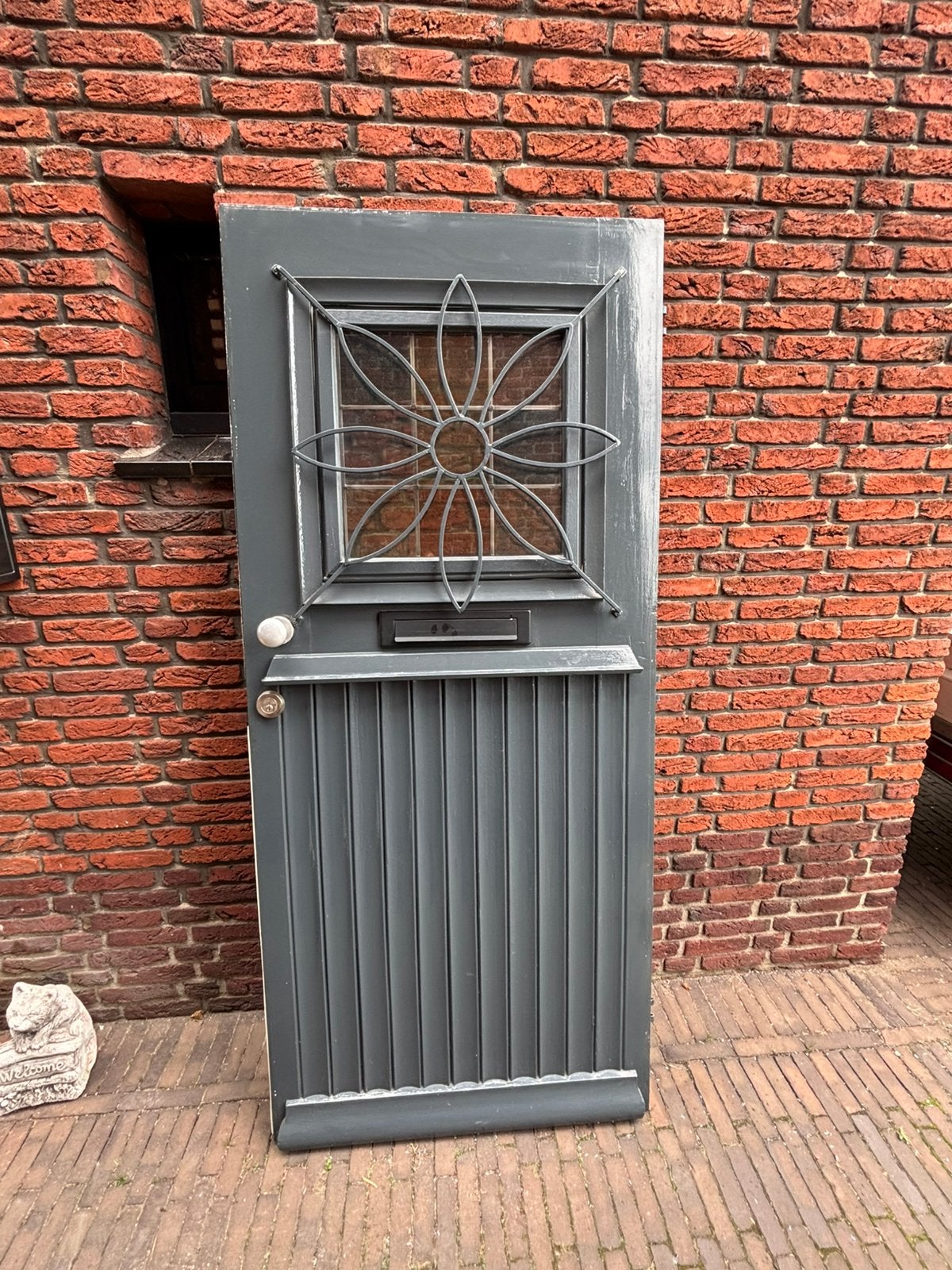 Hardhoutendeur glas in lood .930 bij 2060., Gebruikt, 80 tot 100 cm, Ophalen of Verzenden, Buitendeur