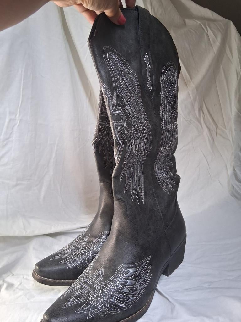 Zwarte cowboylaarzen maat 43, Kleding | Dames, Schoenen, Hoge laarzen, Zwart, Nieuw, Ophalen of Verzenden