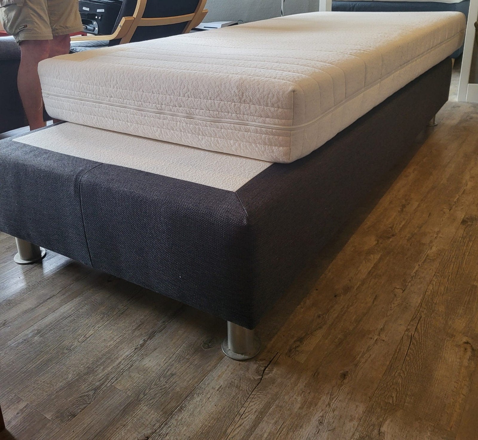 Éénpersoons boxspring met los matras (extra lang), Huis en Inrichting, Gebruikt, 90 cm, Eenpersoons, Wit