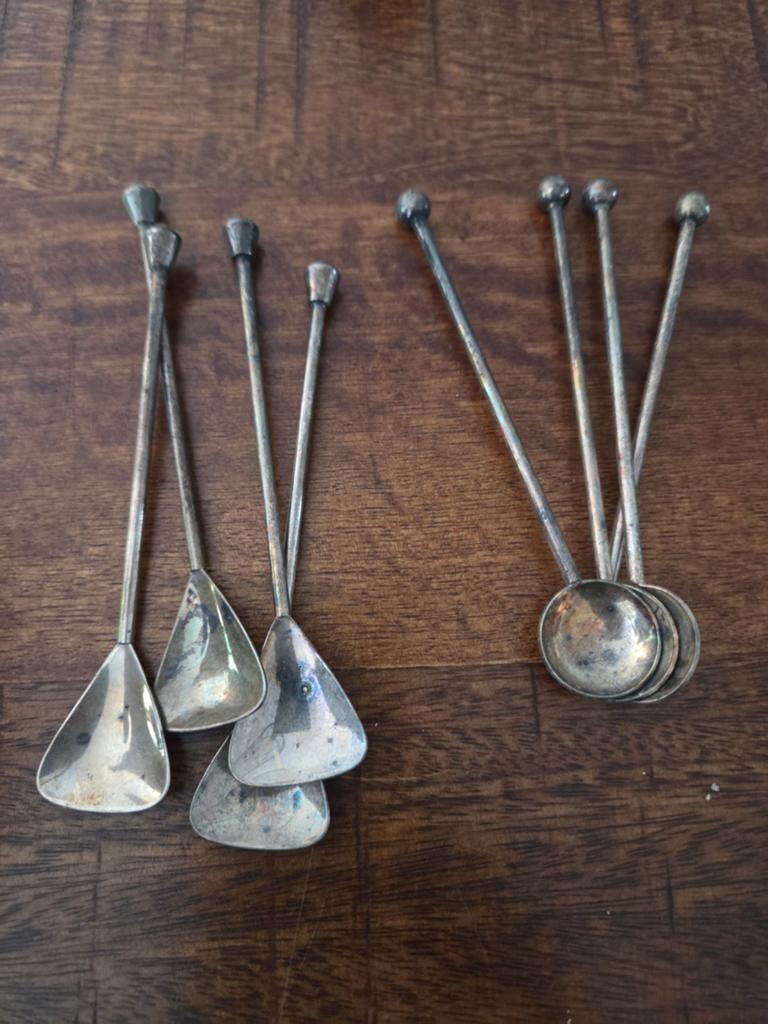 8 verzilverde theelepels - Vintage bestek Hooijkaas, Antiek en Kunst, Antiek | Bestek, Ophalen of Verzenden