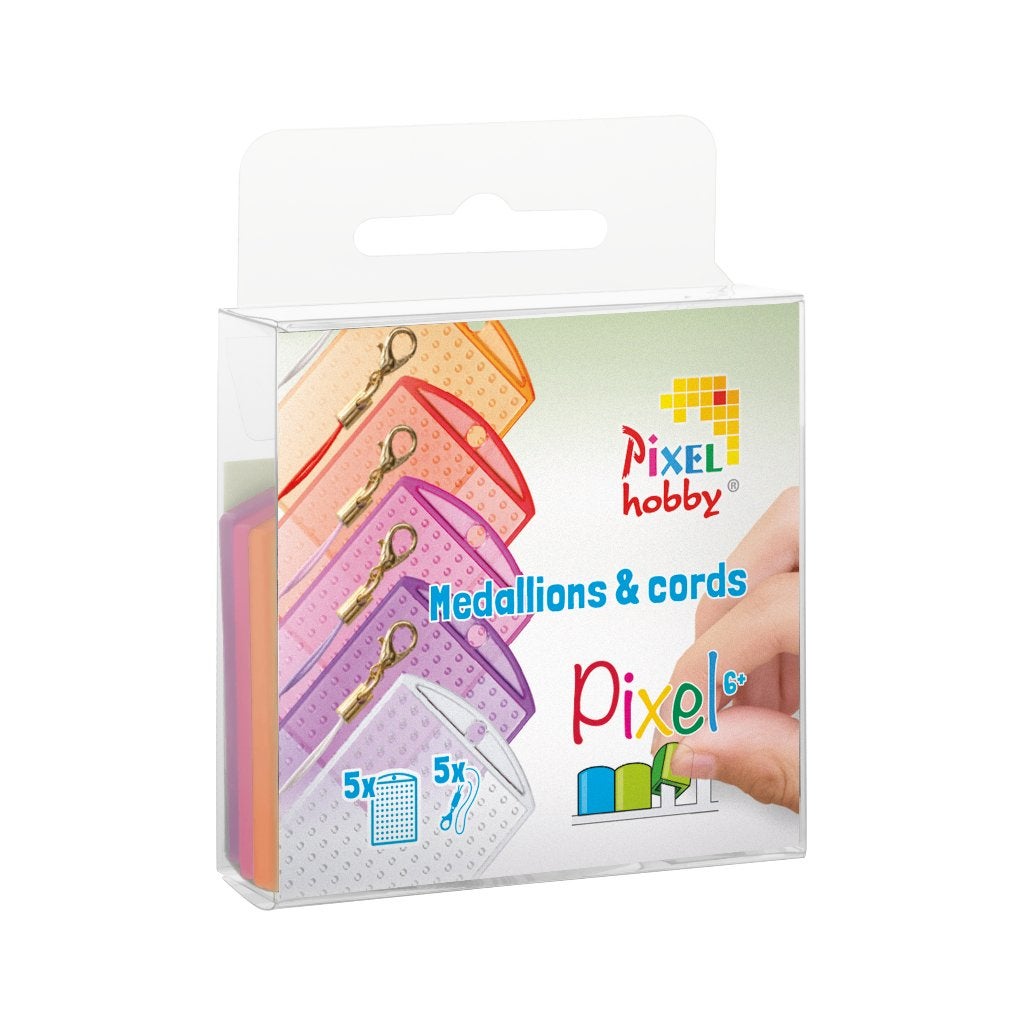 Pixelhobby 5 medaillons en 5 koordjes oranjeroze transparant, ., Nieuw, Ophalen of Verzenden, Pixelhobby