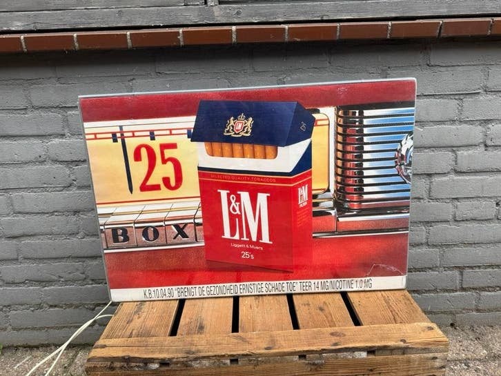 Vintage L&M Sigaretten Lichtbak Reclamebord, Ophalen, Gebruikt, ., Lichtbak of (neon) lamp