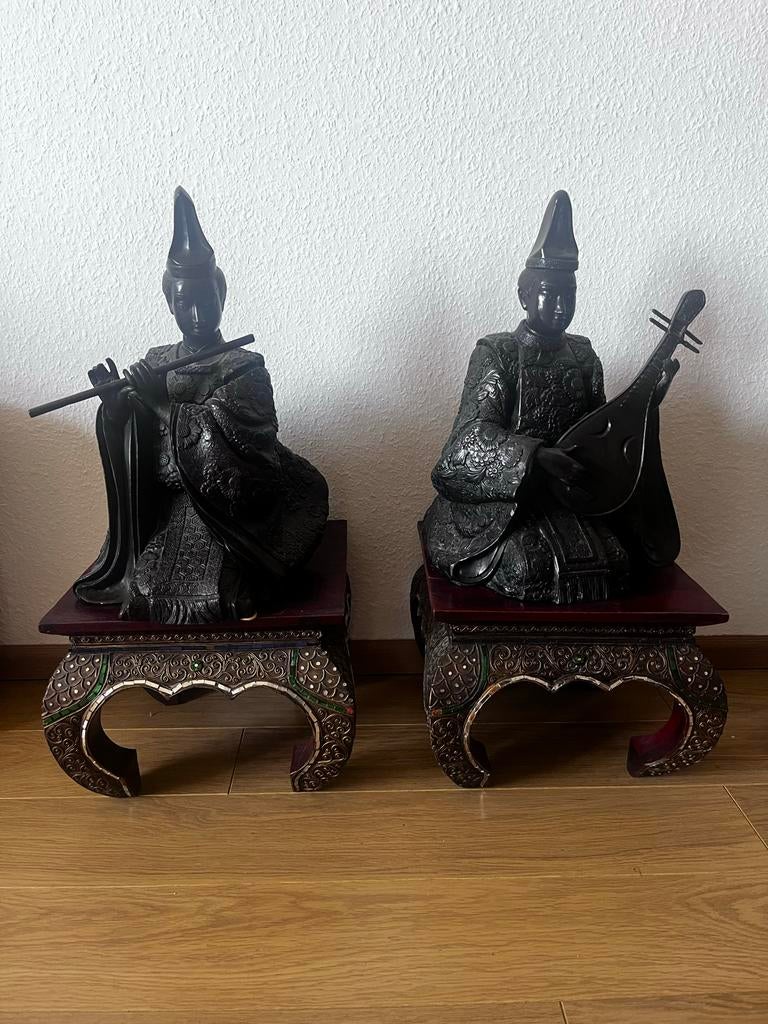 Antiek Japans bronzen muzikantenbeeld, Antiek en Kunst, Kunst | Beelden en Houtsnijwerken, Ophalen