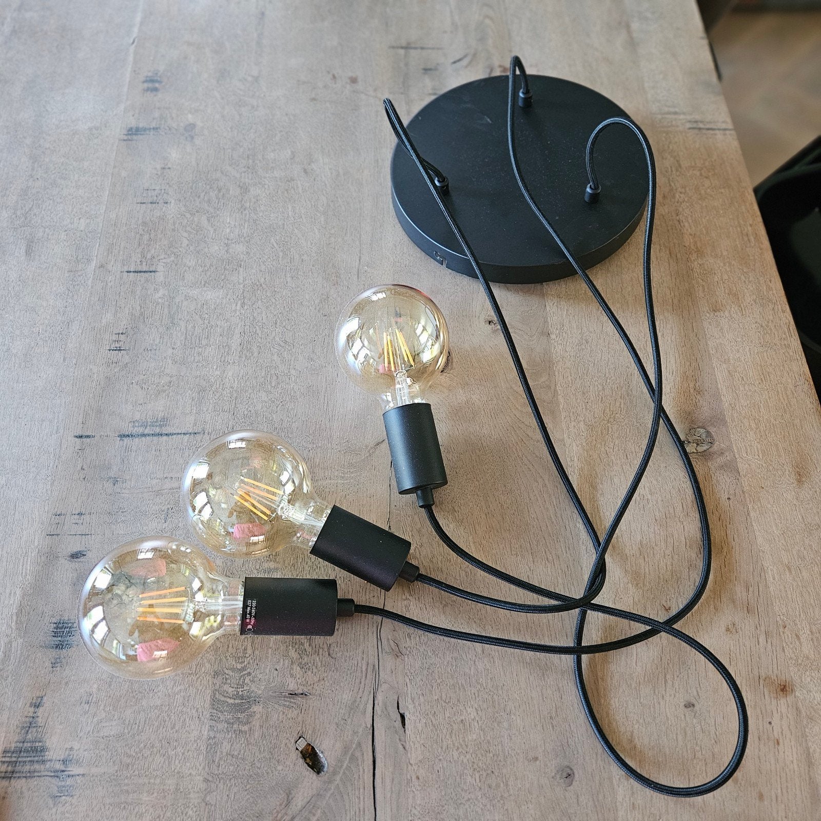 Industriële hanglamp zwart inclusief 3 slimme lampen, Ophalen, Zo goed als nieuw, Industrieel, Metaal