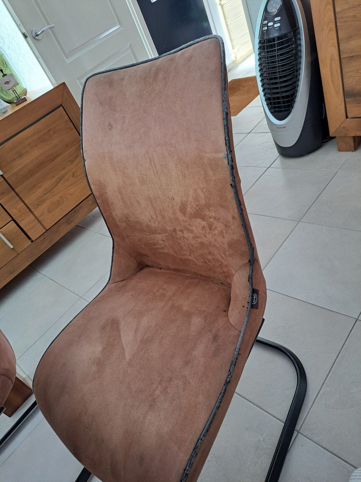 6 eetkamerstoelen - randjes leer laten los, Ophalen, Gebruikt, Bruin, Vijf, Zes of meer stoelen