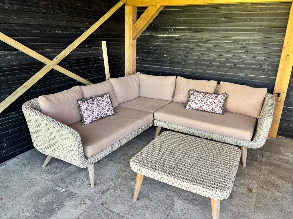 Mooie loungeset te koop, Ophalen, 5 zitplaatsen, Kunststof, Bank