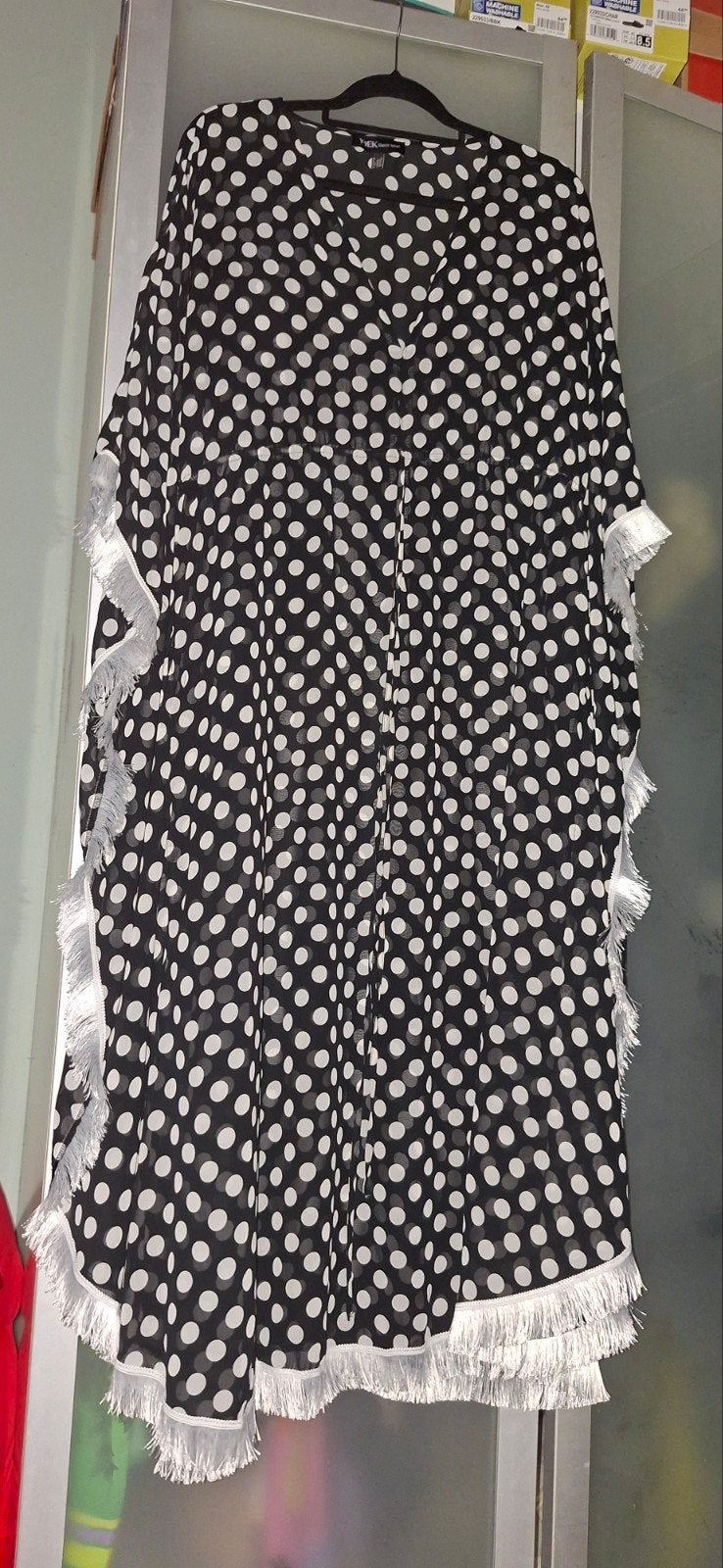 Yoek Zwarte Kaftan met Witte Stippen - Maat S (valt groter), Yoek, Ophalen of Verzenden, Nieuw, Zwart