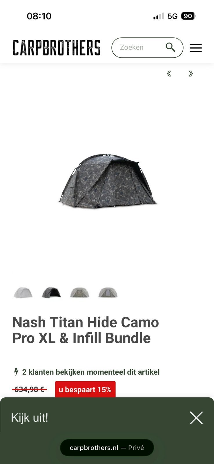 Complete Nash titan hide pro camo xl, Caravans en Kamperen, Tenten, Ophalen of Verzenden, Zo goed als nieuw